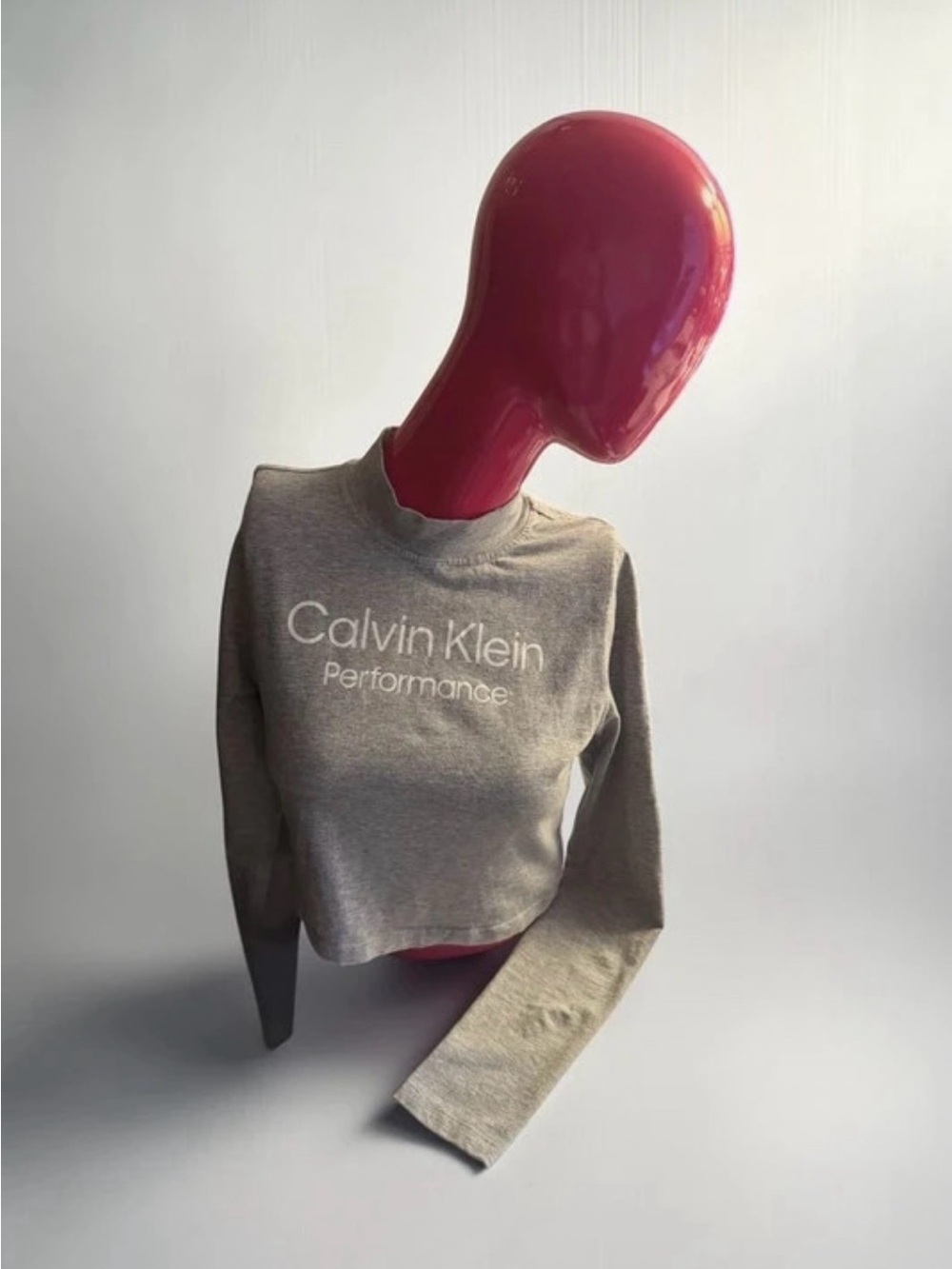 Calvin Klein Performance Grey Mock Neck Cropped Long Sleeve Top Women’s Size Med